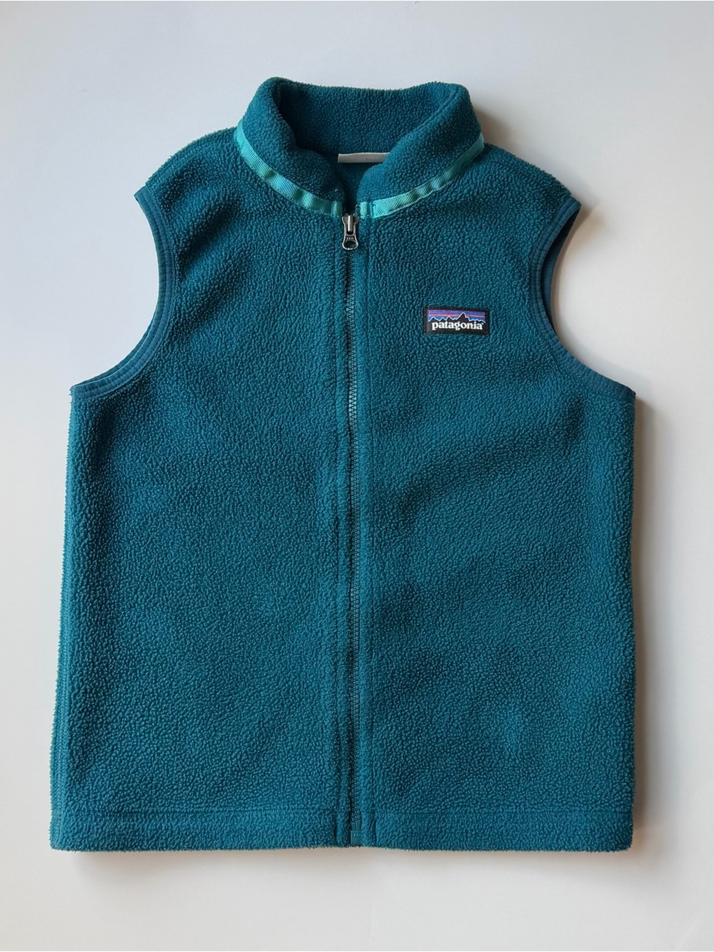 Patagonia Kids Fleece Vest Teal Blue Size 5T Full Zip Outdoor